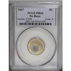 1867 5C No Rays PR64 PCGS. This is a sharply struck Ch