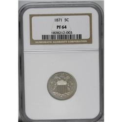 1871 5C PR64 NGC. A popular date as a proof type coin,