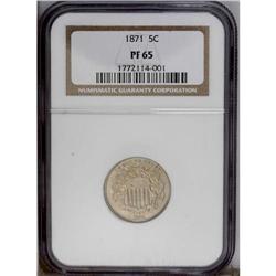 1871 5C PR65 NGC. Golden-gray surfaces display sharply
