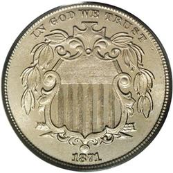 1871 5C PR66 PCGS. Pale champagne toning across both s