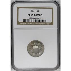 1871 5C PR65 Cameo NGC. A wonderful Gem Cameo proof ex