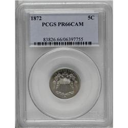 1872 5C PR66 Cameo PCGS. Reasonably well mirrored with
