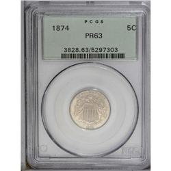 1874 5C PR63 PCGS. The fields are moderately reflectiv