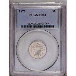 1875 5C PR64 PCGS. Brightly mirrored with a few wispy