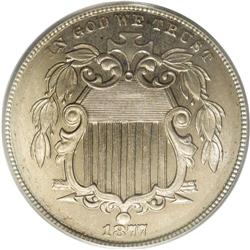 1877 5C PR65 PCGS. Long a prized issue in the Shield n