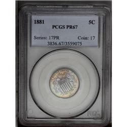 1881 5C PR67 PCGS. A Superb proof with sharply struck