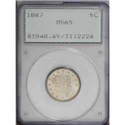 1887 5C MS65 PCGS. Hazy blue-gray toning covers the br