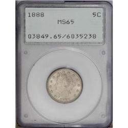 1888 5C MS65 PCGS. Thick, satiny mint luster is overla