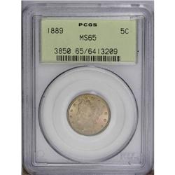 1889 5C MS65 PCGS. Deep rose and emerald-green toning