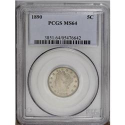 1890 5C MS64 PCGS. Nickel-gray surfaces display adequa