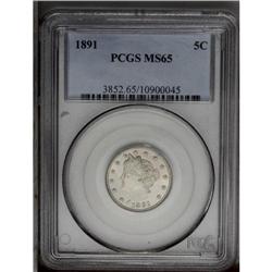 1891 5C MS65 PCGS. Nickel-gray surfaces reveal just a
