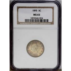 1895 5C MS65 NGC. Generally sharply struck and fully l
