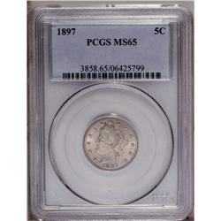 1897 5C MS65 PCGS. Glowing luster emanates from golden