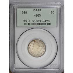 1900 5C MS65 PCGS. Fully struck, the softly frosted su