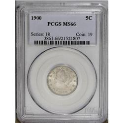 1900 5C MS66 PCGS. The obverse presents a silver-gray