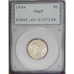 1904 5C MS65 PCGS. Extremely brilliant and attractive