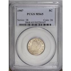 1907 5C MS65 PCGS. Typically struck with bright, unton