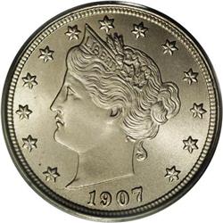 1907 5C MS66 PCGS. Highly attractive with frosty grayi