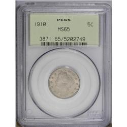 1910 5C MS65 PCGS. The pleasingly smooth surfaces are