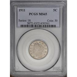 1911 5C MS65 PCGS. Blended battleship-gray and apricot
