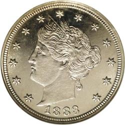 1883 5C No Cents PR67 NGC. A glassy, brightly mirrored