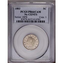 1883 5C No Cents PR66 Cameo PCGS. A razor-sharp and go