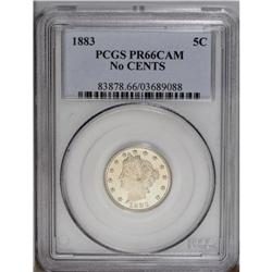 1883 5C No Cents PR66 Cameo PCGS. A lovely, lightly to