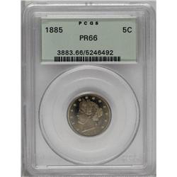 1885 5C PR66 PCGS. Luminous gold, powder-blue, and lim