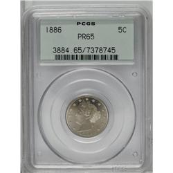 1886 5C PR65 PCGS. Dusky tan-gray toning confirms the