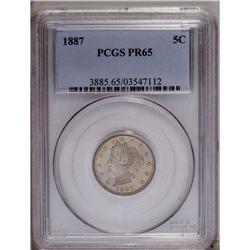 1887 5C PR65 PCGS. Attractive peach, powder-blue, and