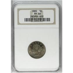 1889 5C PR66 NGC. Ice-blue and salmon-pink toning is p