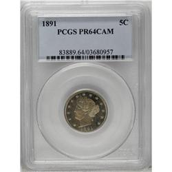 1891 5C PR64 Cameo PCGS. A glittering Cameo proof with