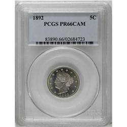 1892 5C PR66 Cameo PCGS. This beautiful Cameo exhibits