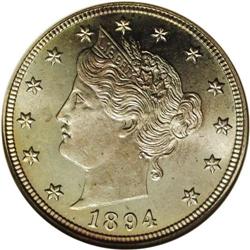 1894 5C PR67 NGC. A scintillating, colorfully toned Su