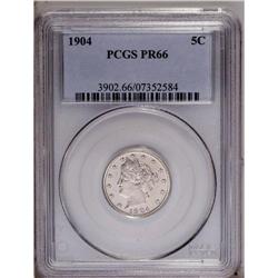 1904 5C PR66 PCGS. A few whispers of milky-tan color r