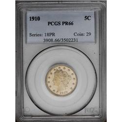 1910 5C PR66 PCGS. Pretty honey-gold colors adorn the