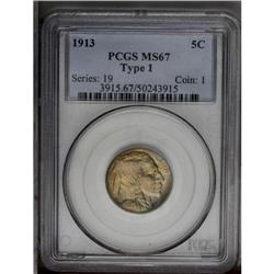 1913 5C Type One MS67 PCGS. A sharply struck and fully