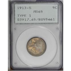 1913-S 5C Type One MS65 PCGS. A lustrous example of th