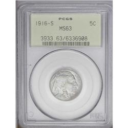 1916-S 5C MS63 PCGS. Apple-green, plum, and ice-blue s