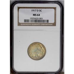 1917-D 5C MS64 NGC. A sharply struck example with pale