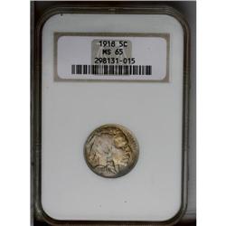 1918 5C MS65 NGC. Pale gold toning over light nickel-g