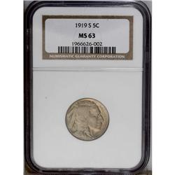 1919-S 5C MS63 NGC. Typically struck and somewhat soft