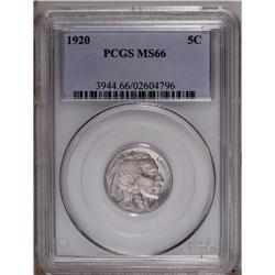 1920 5C MS66 PCGS. A faint veneer of champagne color w
