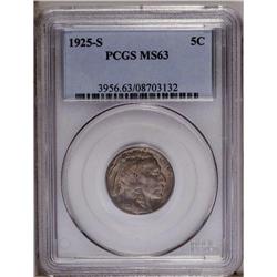 1925-S 5C MS63 PCGS. Lustrous surfaces are visited by