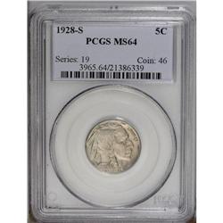1928-S 5C MS64 PCGS. Honey-gold patina occasionally ov
