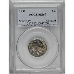 1936 5C MS67 PCGS. Boasting rich satin luster and near