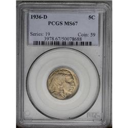 1936-D 5C MS67 PCGS. Generally well struck with lovely