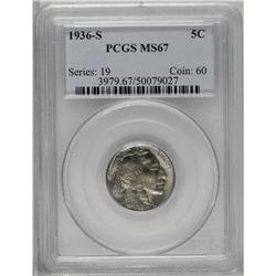 1936-S 5C MS67 PCGS. An exquisitely preserved S-mint B