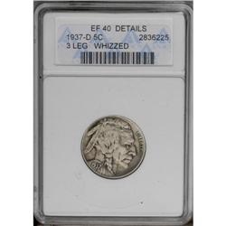 1937-D 5C Three-Legged--Whizzed--ANACS. XF40 Details.