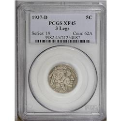 1937-D 5C Three-Legged XF45 PCGS. FS-020.2. A moderate